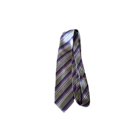 Alfani Other - Alfani Men's Purple, White, Gray Diagonal Stripe 100% Silk Tie length 60 in